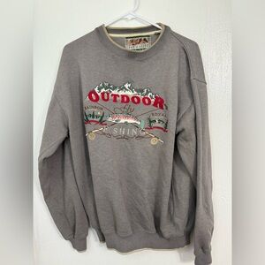Vintage Cozy Embroidered OUTDOOR Fly Fishing Crewneck Sweatshirt Med  Red Cliff
